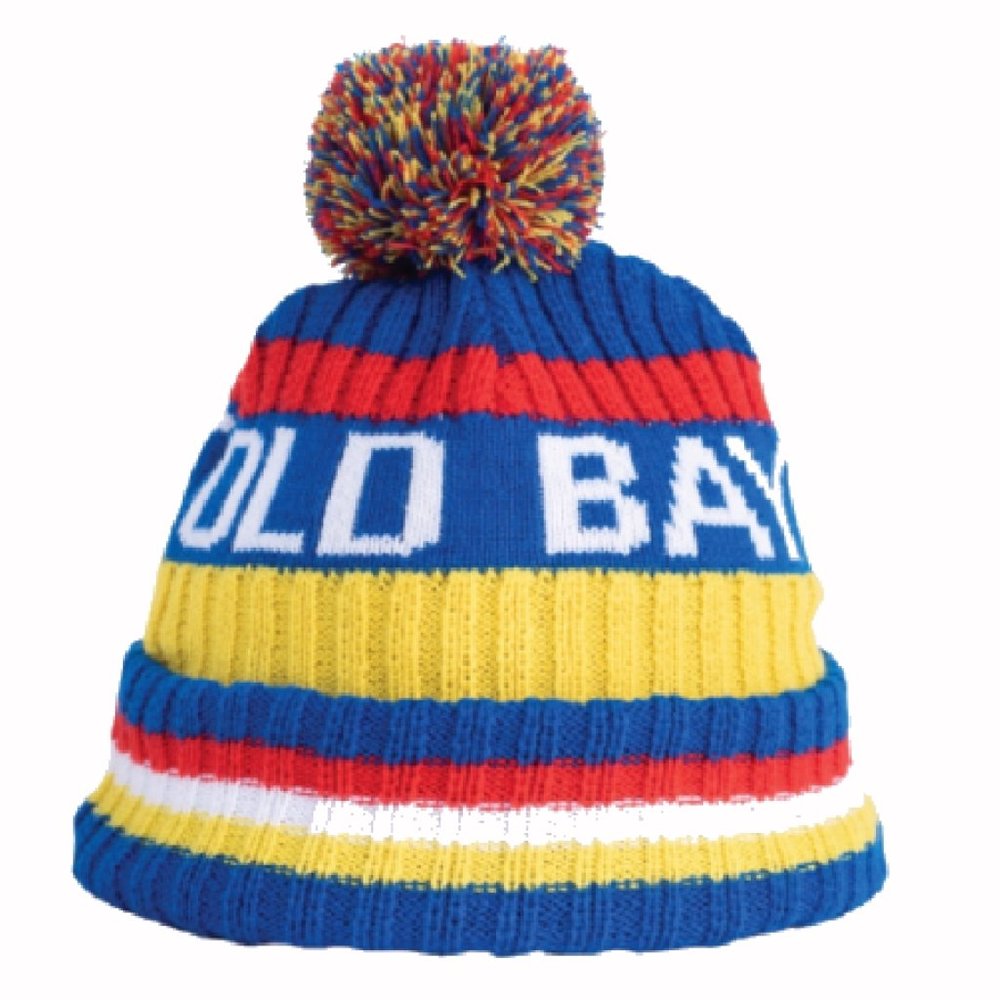 Old Bay Stripe Pom Beanie Cap Hat - NEW SHIPPING